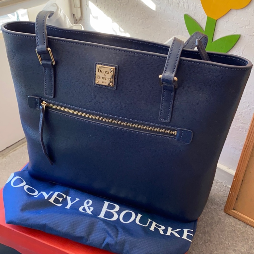 Rooney & Bourke Navy Leather Tote. New with Tags!